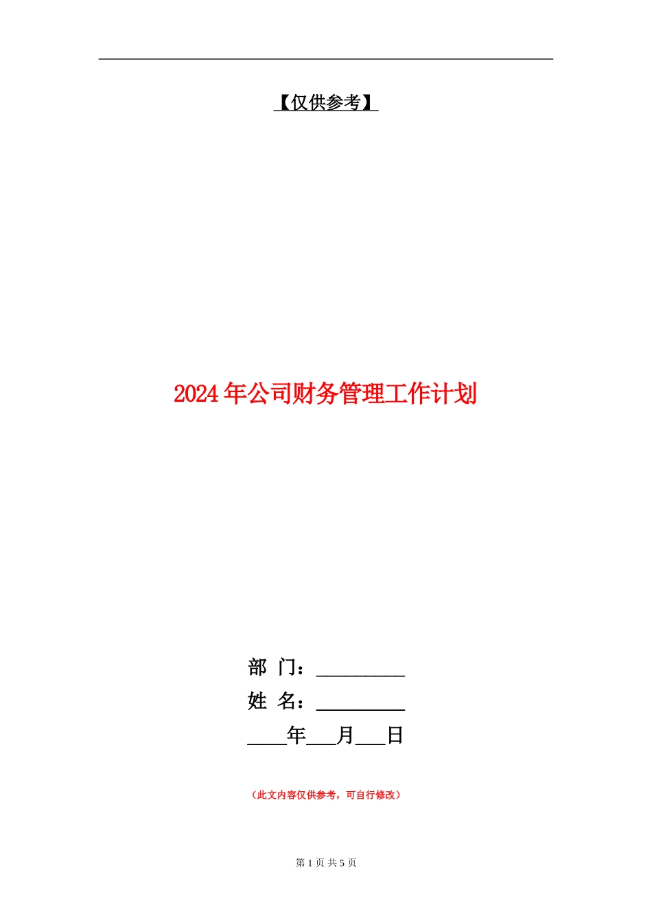 2024年公司财务管理工作计划_第1页