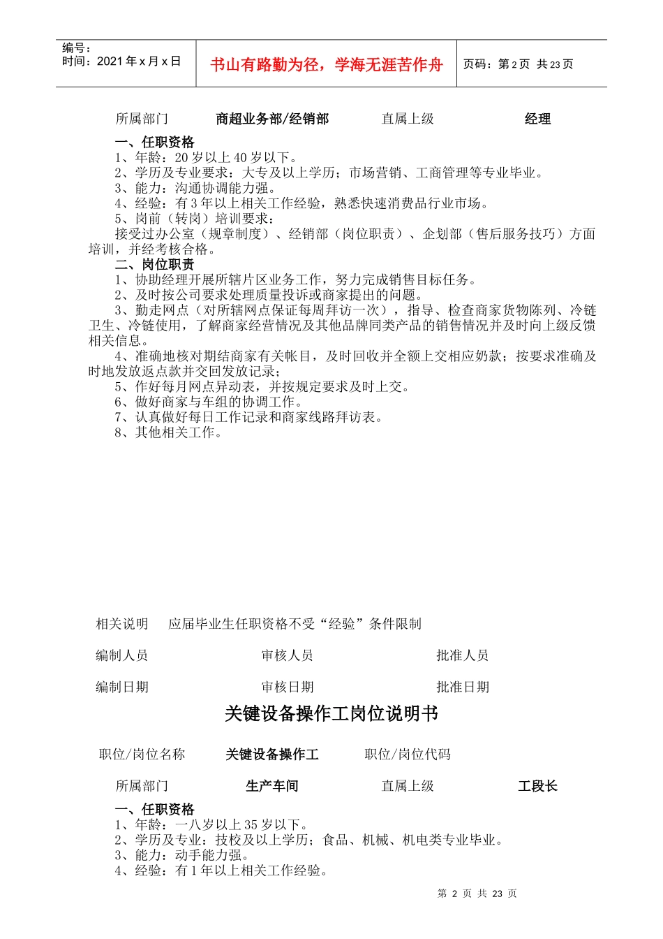 牧场牧管科岗位说明书_第2页