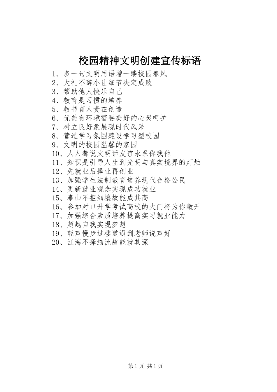 校园精神文明创建宣传标语大全_第1页