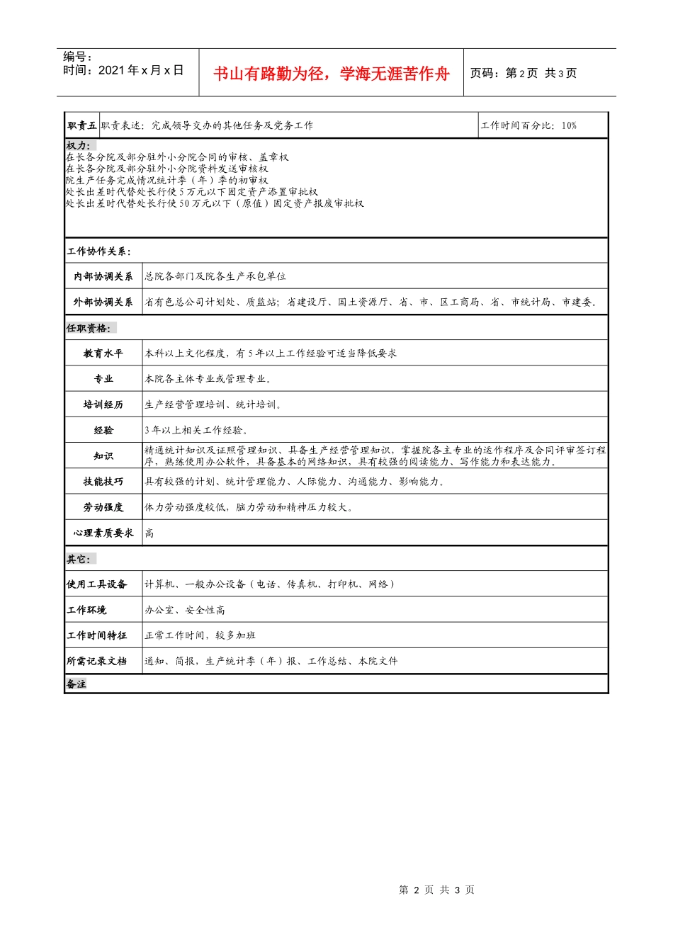 某勘测设计研究院处长助理职务说明书_第2页