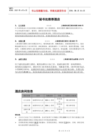 秘书处推荐酒店