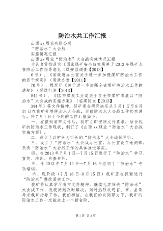防治水共工作汇报 