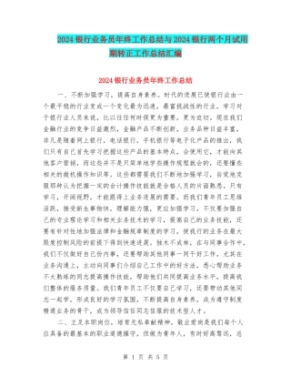 2024银行业务员年终工作总结与2024银行两个月试用期转正工作总结汇编