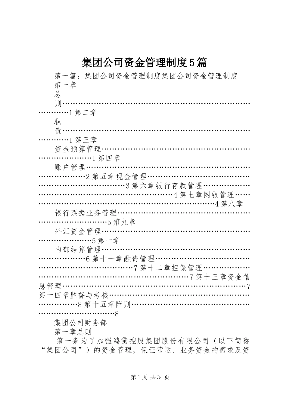 集团公司资金管理规章制度5篇_第1页