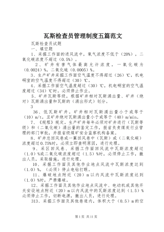 瓦斯检查员管理规章制度五篇范文 