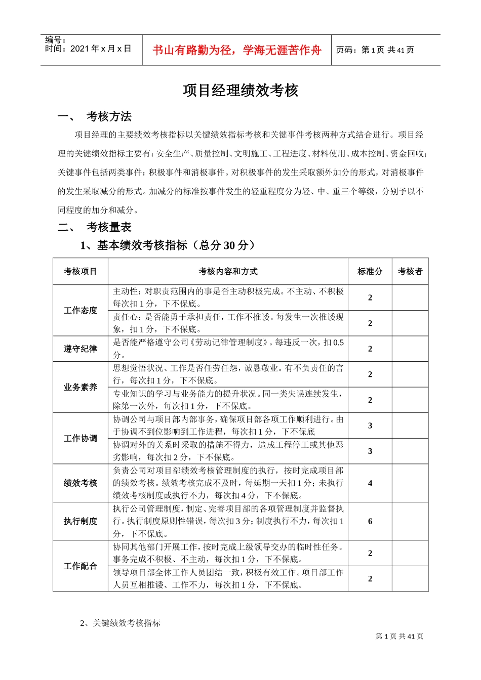 某某公司项目经理绩效考核表_第1页