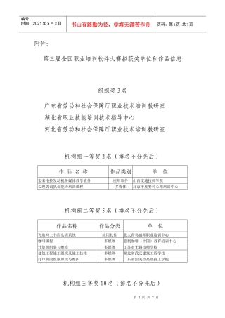 第三届全国职业培训软件大赛拟获奖单位和作品信息doc-中