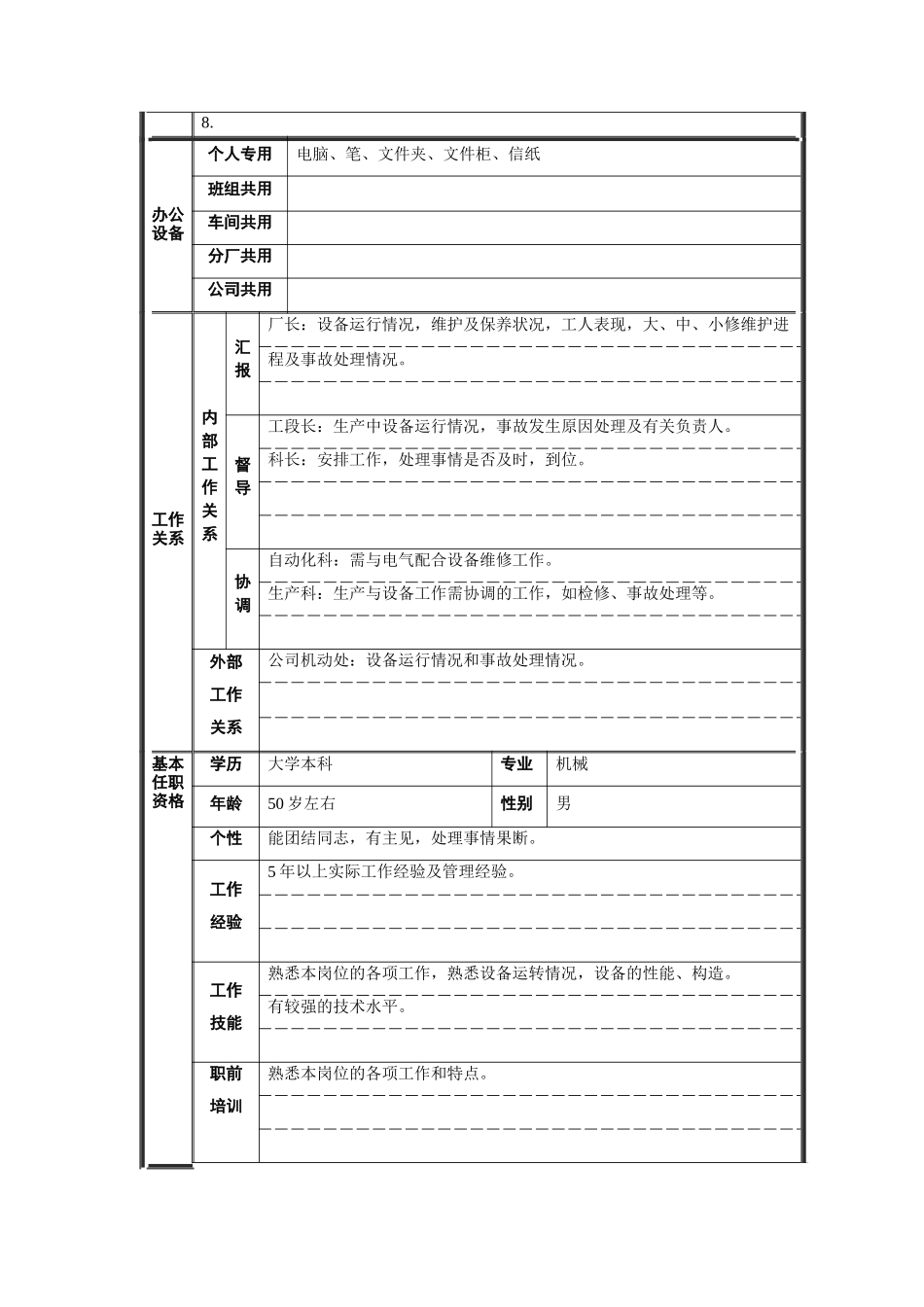轧钢厂厂长助理（设备）职位说明书_第2页