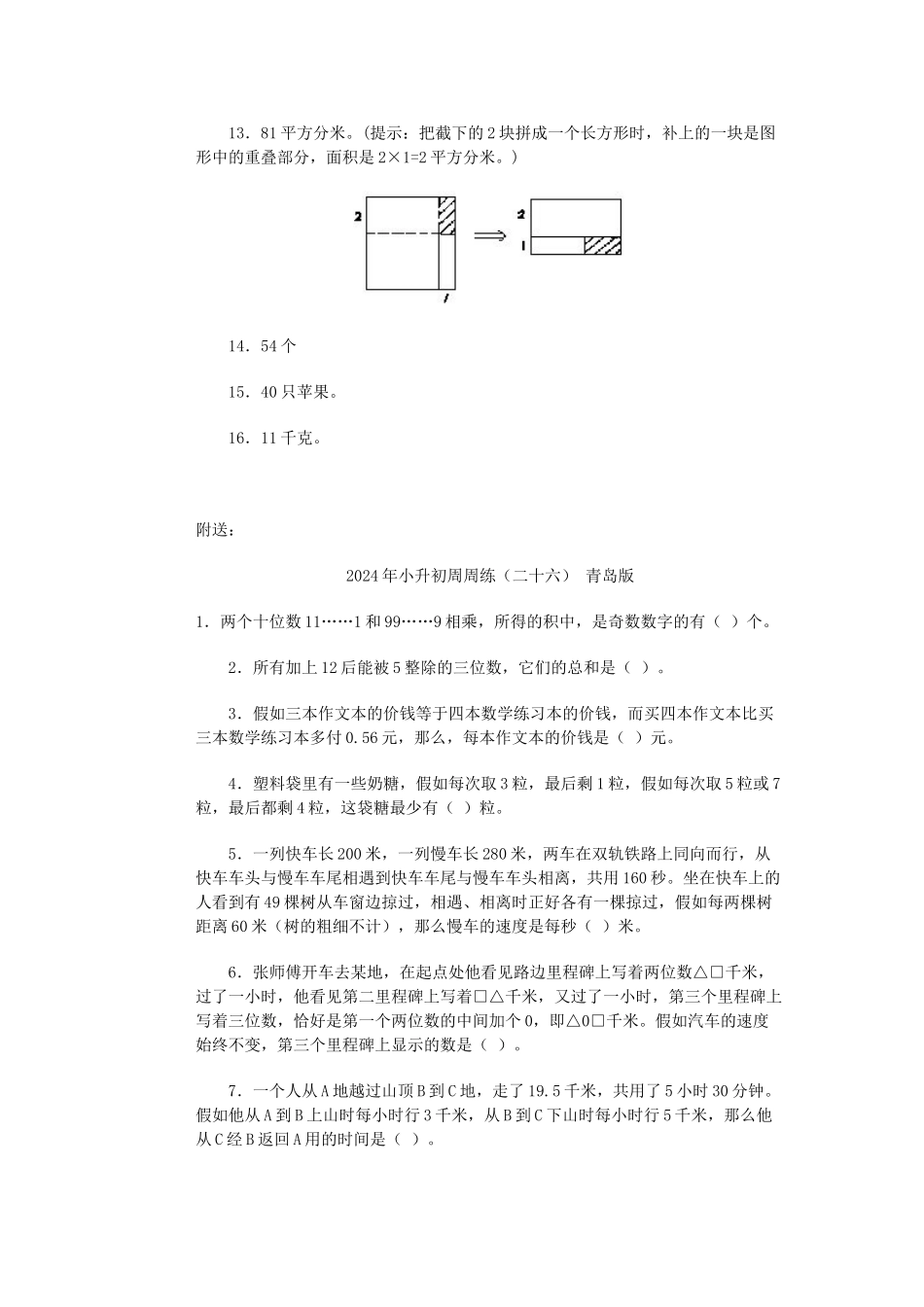 2024年小升初周周练(二十五)-青岛版_第3页