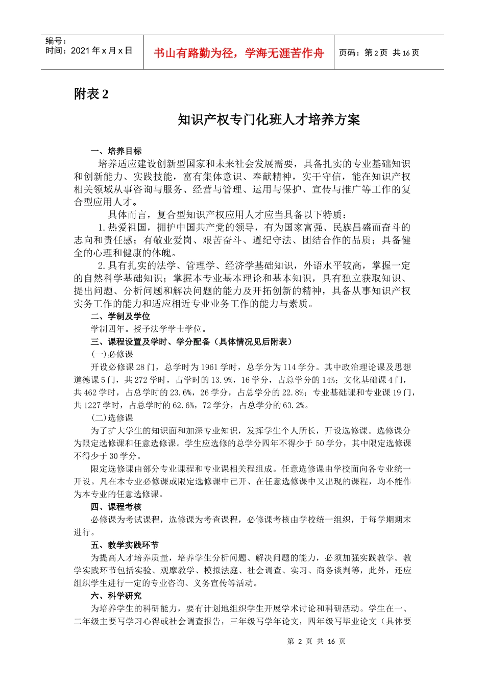 知识产权专门化班人才培养方案_第2页