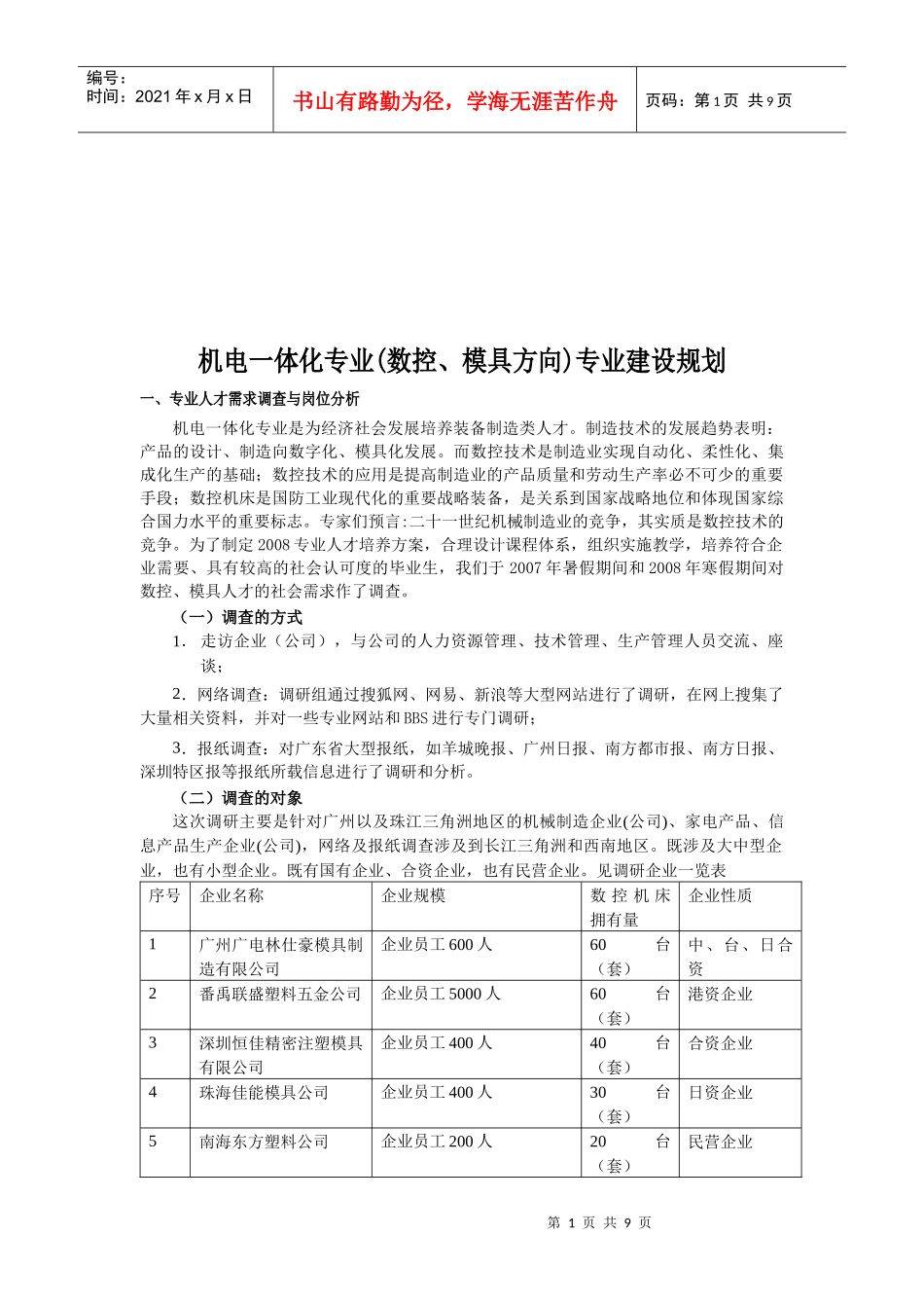 机电一体化专业人才需求调查_第1页