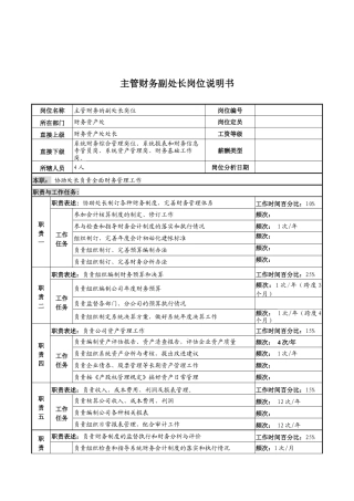 河北中石化主管财务副处长岗位说明书