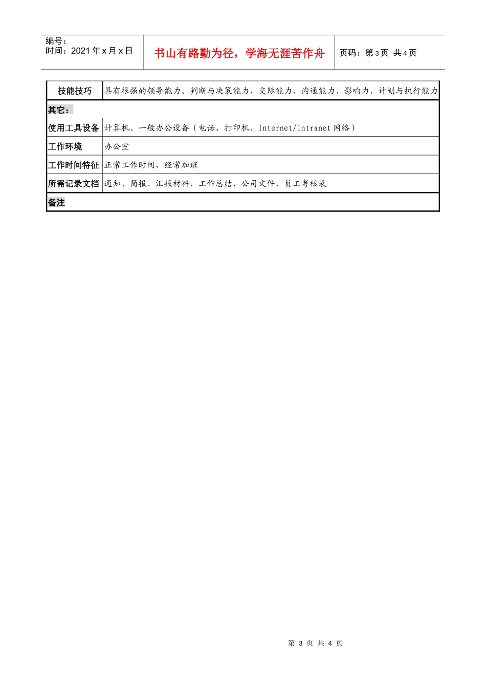木业公司行政部部长岗位说明书_第3页