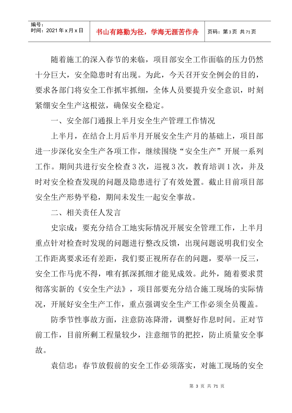 某河段综合治理工程安全例会会议记录_第3页