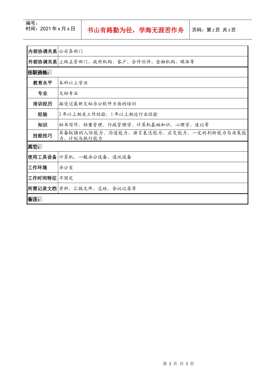 某跨国集团置业公司总裁秘书职务说明书_第2页