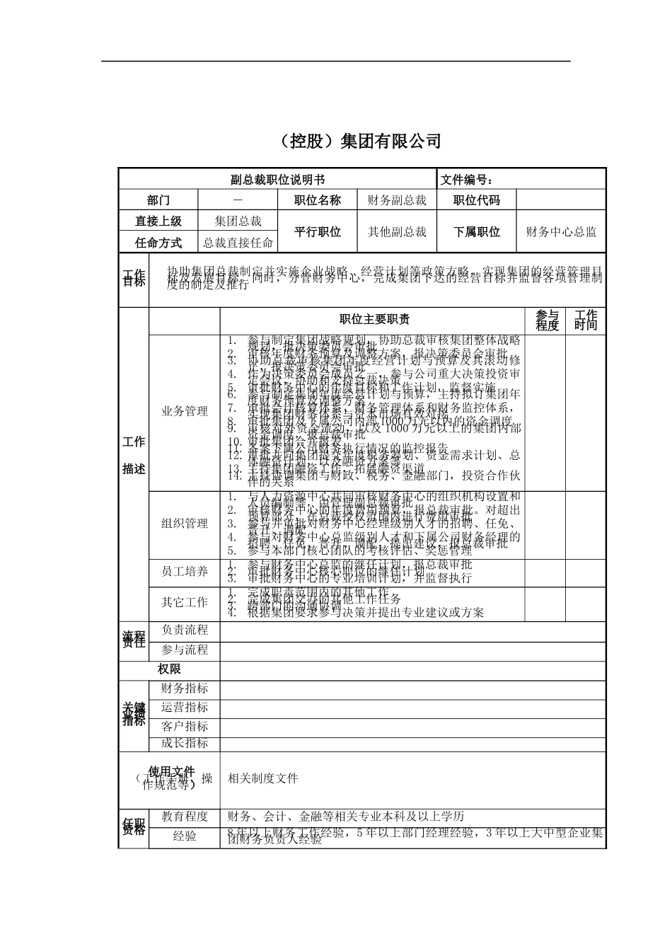 财务副总裁岗位说明书_第1页