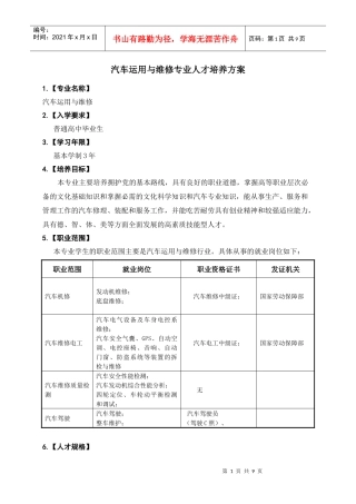 汽车运用与维修专业人才培养方案doc-汽车运用与维修专业