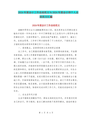 2024年度会计工作总结范文与2024年度会计师个人总结范文汇编