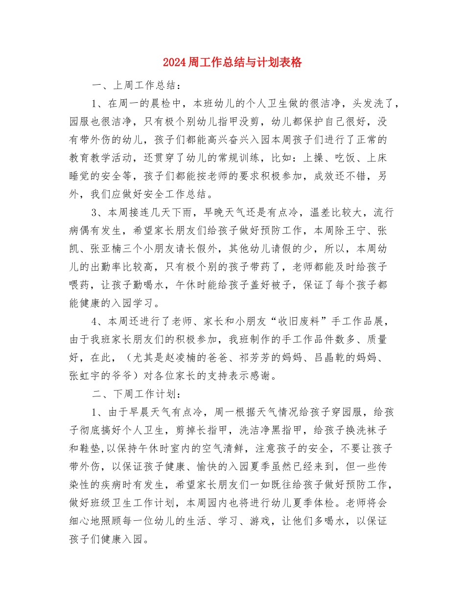 2024周工作总结与计划表与2024周工作总结与计划表格汇编_第3页