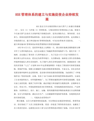 《管理体系》之HSE管理体系的建立与实施促使企业持续发展 