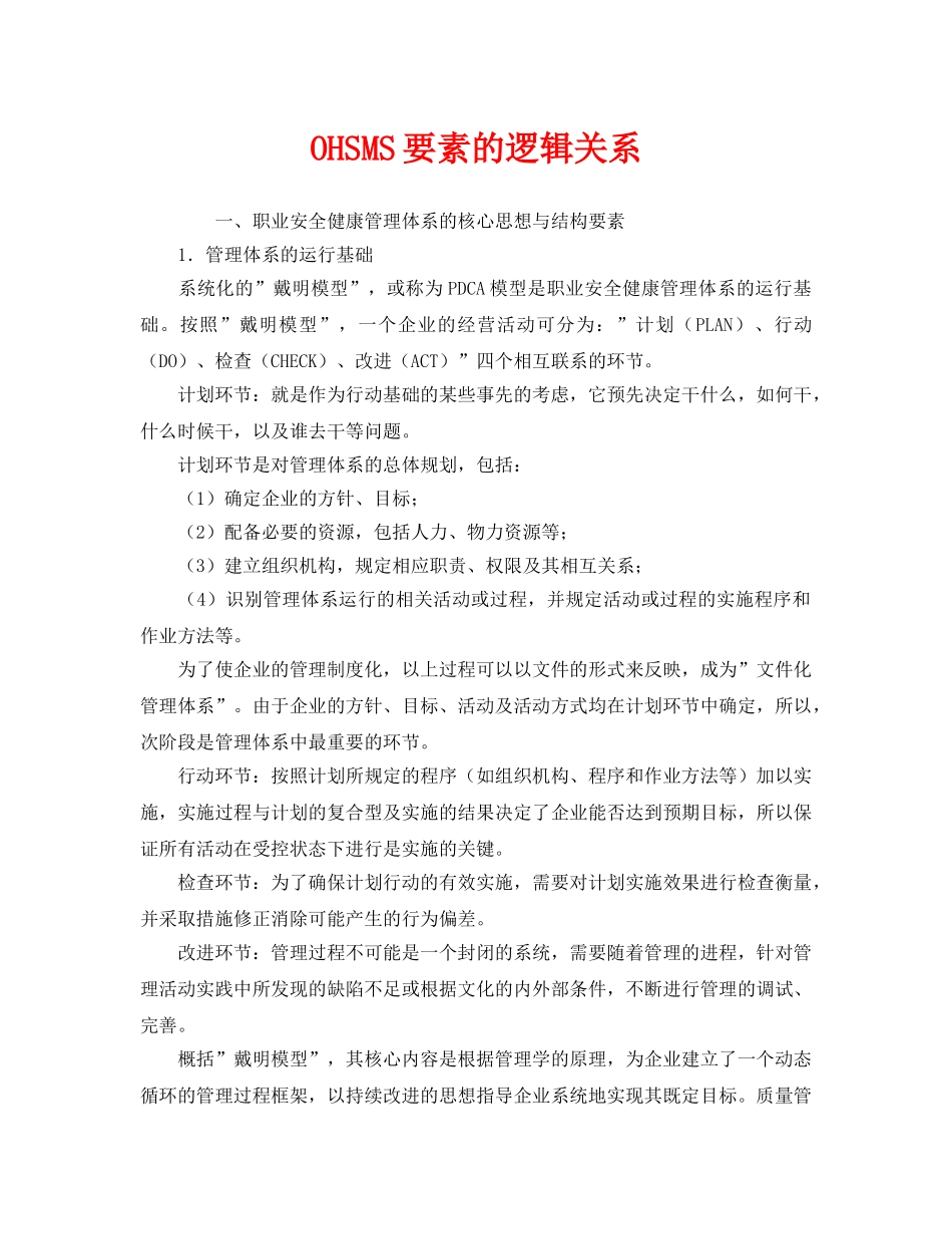 《管理体系》之OHSMS要素的逻辑关系 _第1页