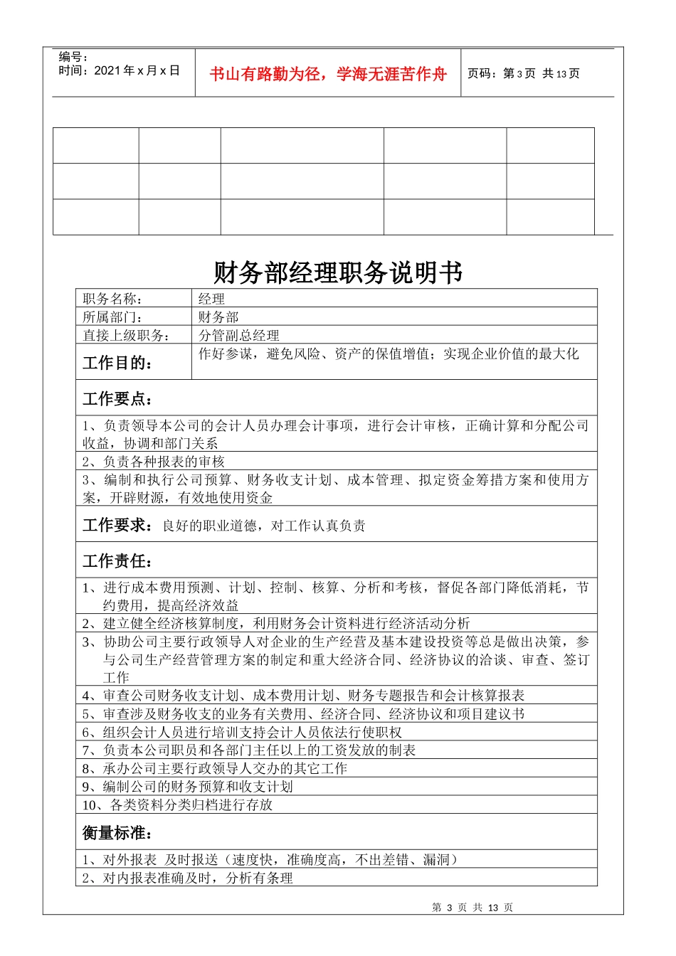 财务部各个岗位职位说明书_第3页