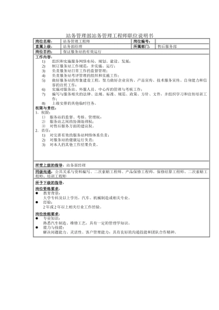 站务管理部站务管理工程师职位说明书