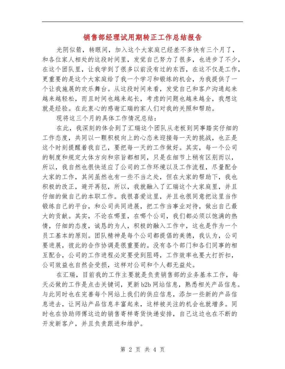 销售部经理试用期转正工作总结报告_第2页