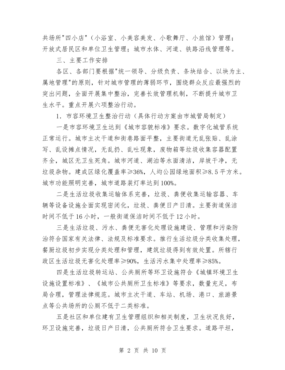 2024年国家卫生城市复审迎检工作方案与2024年国庆旅游安全检查活动方案汇编_第2页