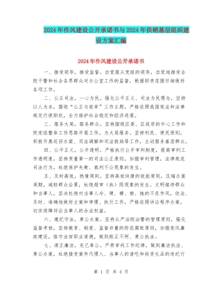 2024年作风建设公开承诺书与2024年供销基层组织建设方案汇编