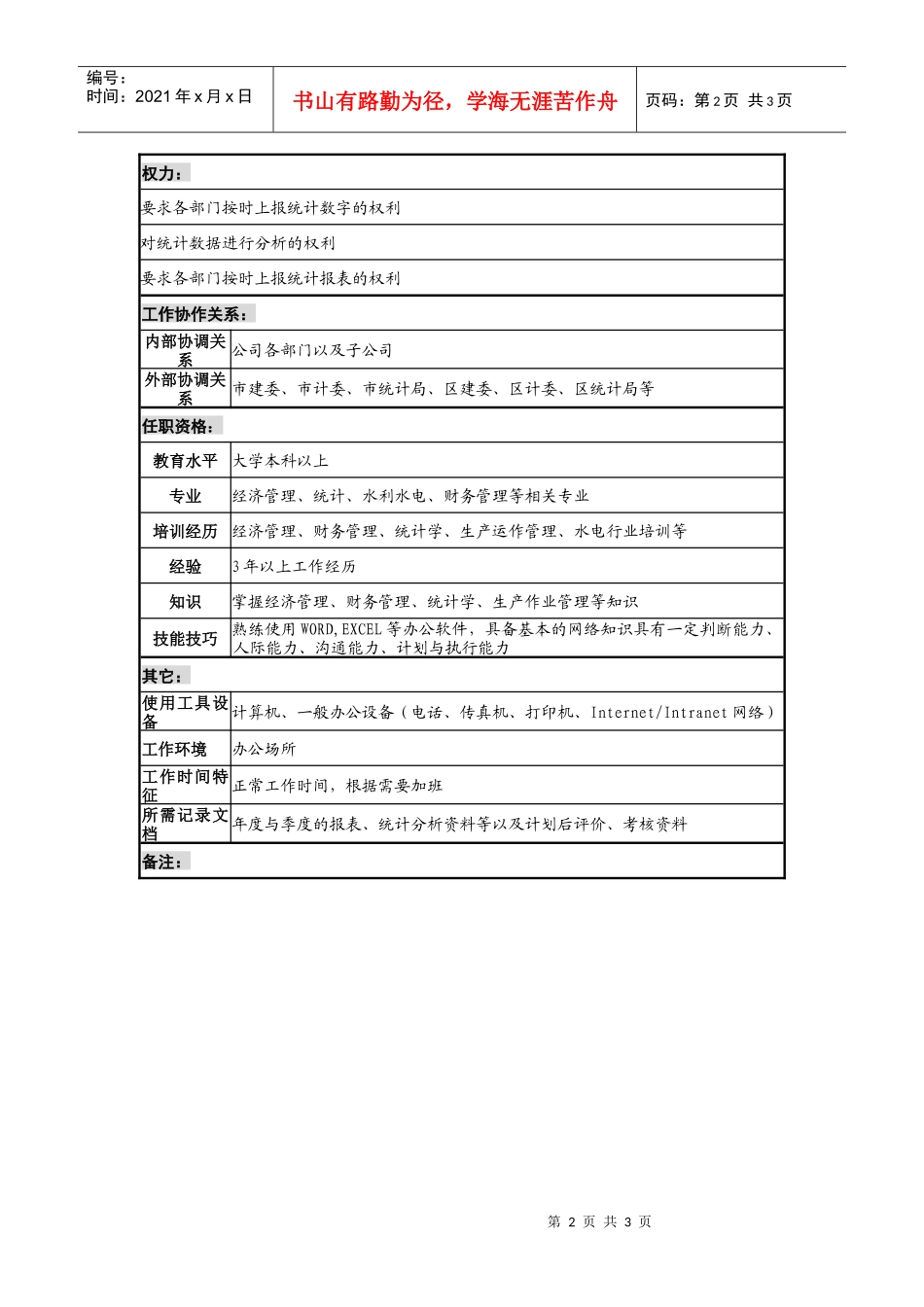 某发电企业统计分析与后评价职务说明书_第2页