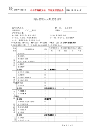 高层管理人员年度考核表2
