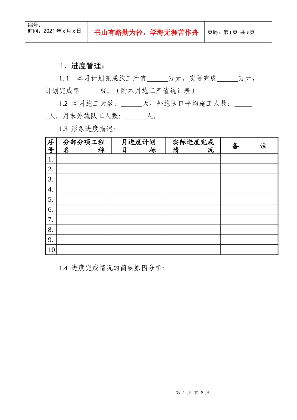 项目管理月度综合考核表C_第1页