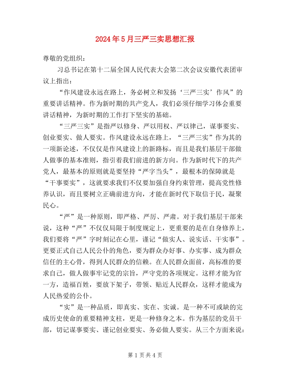 2024年5月三严三实思想汇报_第1页
