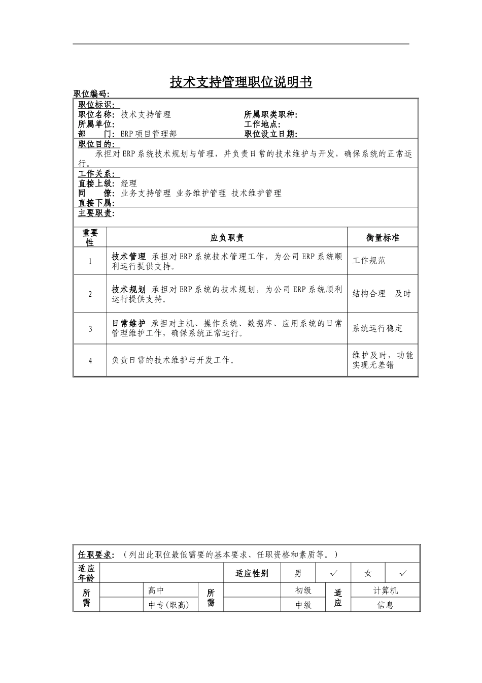 技术支持管理岗位说明书_第1页