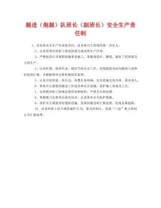 《安全管理制度》之掘进（炮掘）队班长（副班长）安全生产责任制 