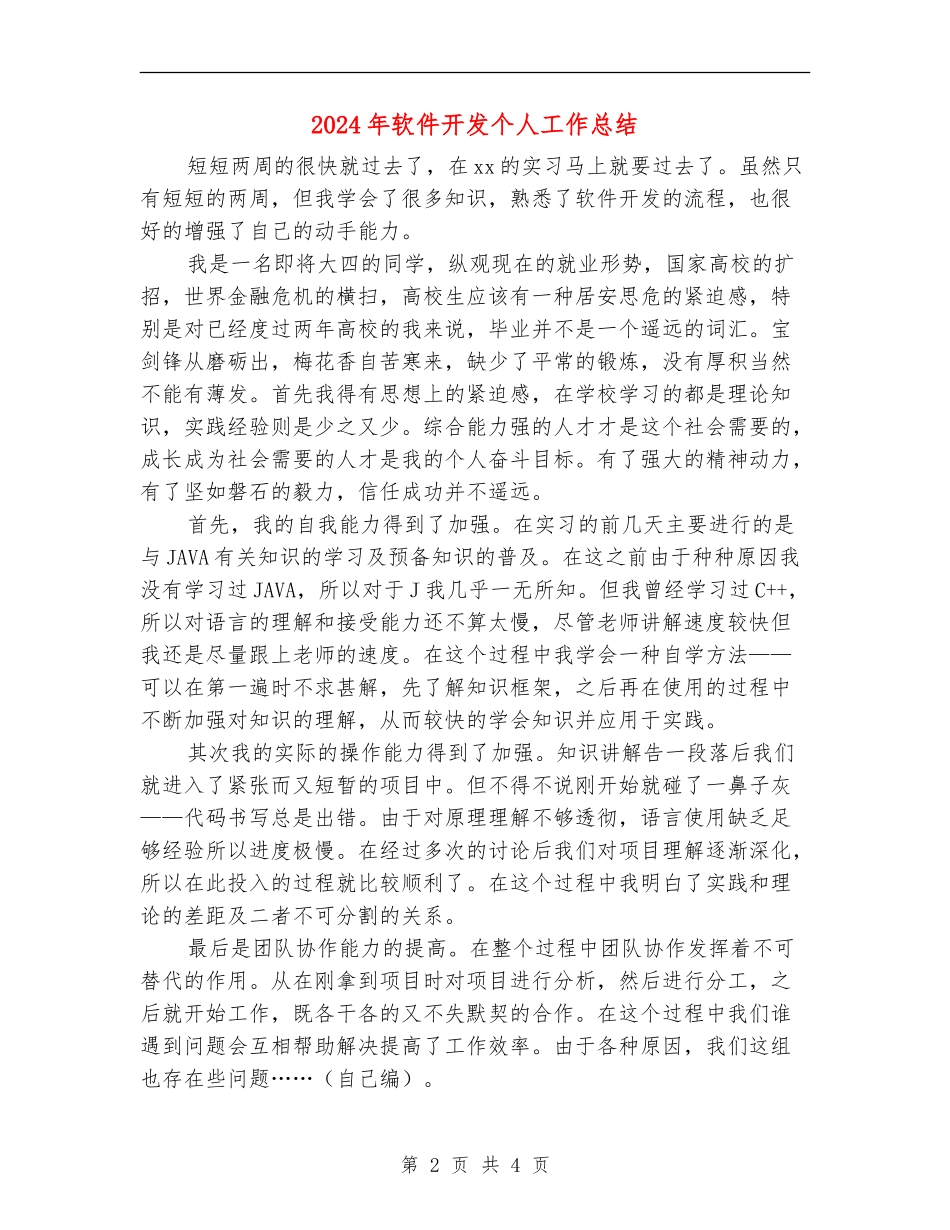 2024年软件开发个人工作总结_第2页