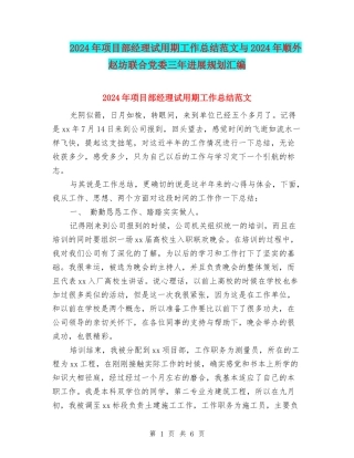 2024年项目部经理试用期工作总结范文与2024年顺外赵坊联合党委三年发展规划汇编
