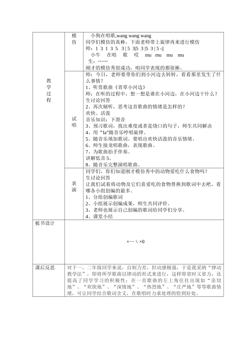 2024春湘艺版音乐一下第6课《青草小河边》word教案_第2页