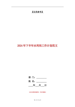 2024年下半年水利局工作计划范文