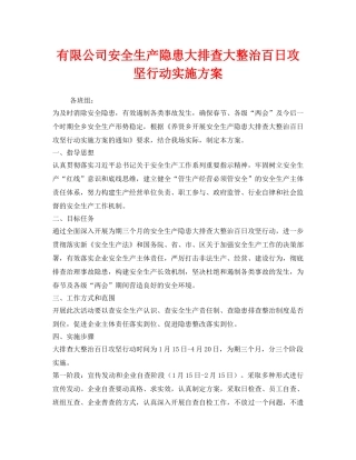 《安全管理文档》之有限公司安全生产隐患大排查大整治百日攻坚行动实施方案 