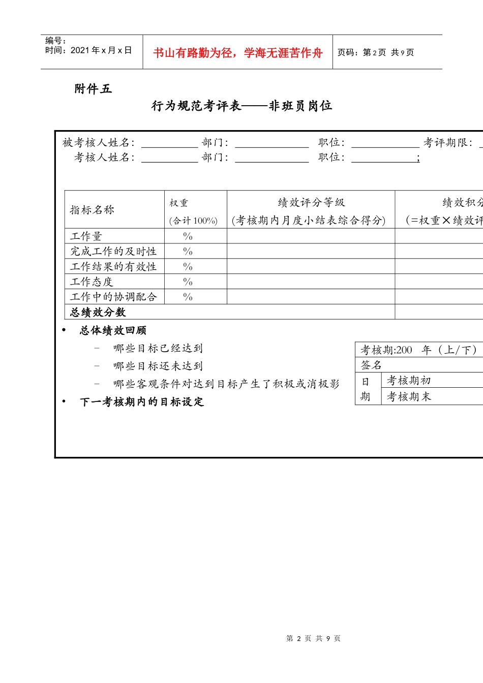 非班员类行为规范考评表格_第2页