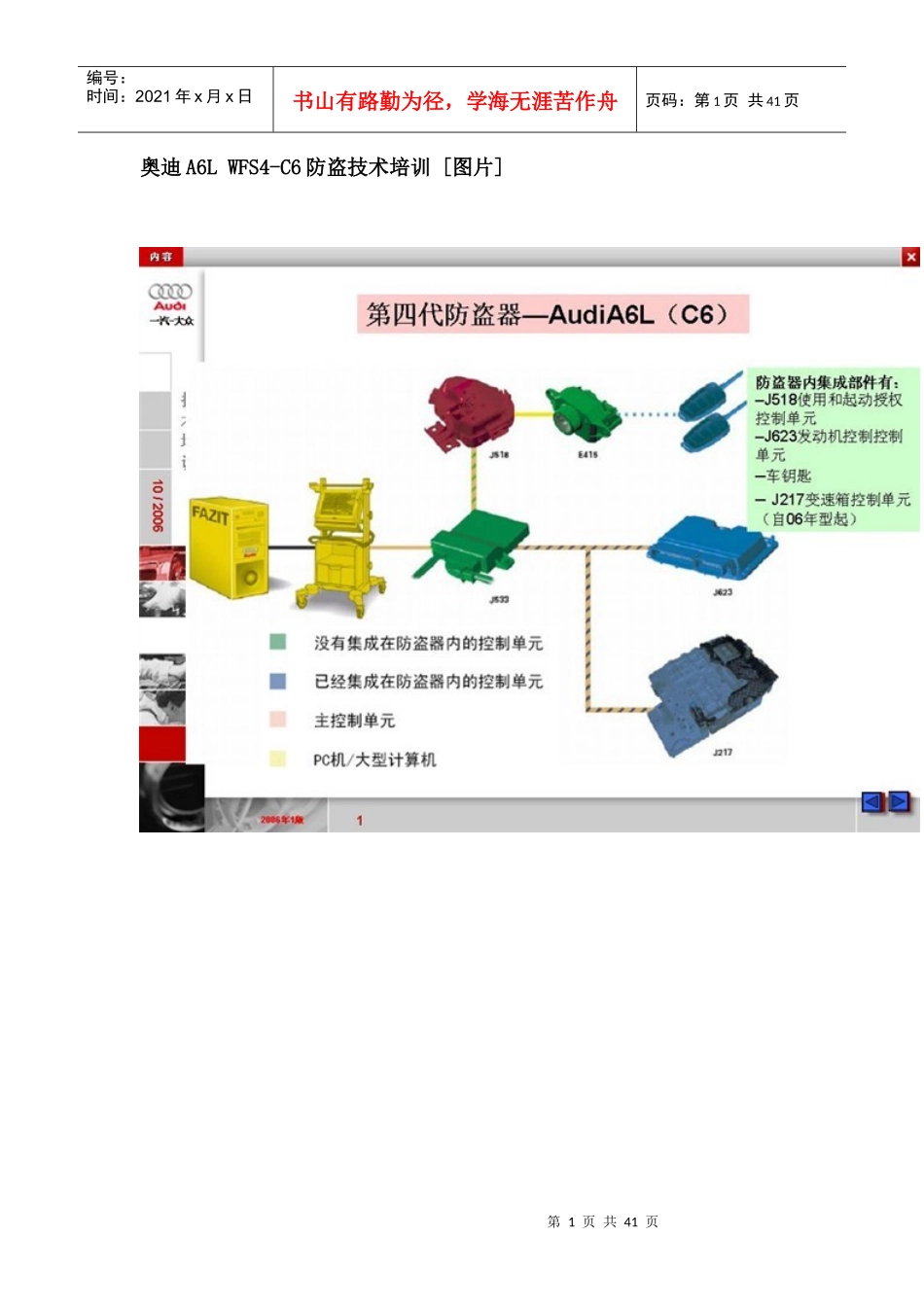 某汽车A6LWFS4C6防盗技术培训_第1页
