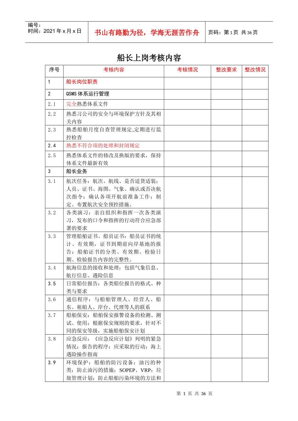 船舶各岗位上岗考核内容_第1页