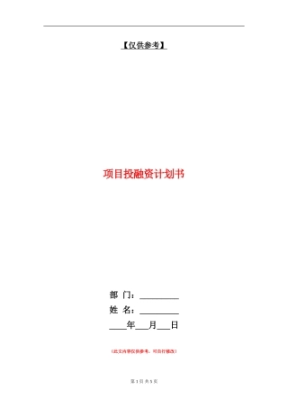 项目投融资计划书