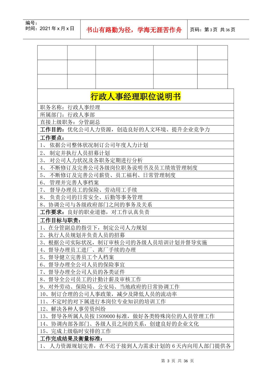 行政人事部职务说明书(doc 37)_第3页