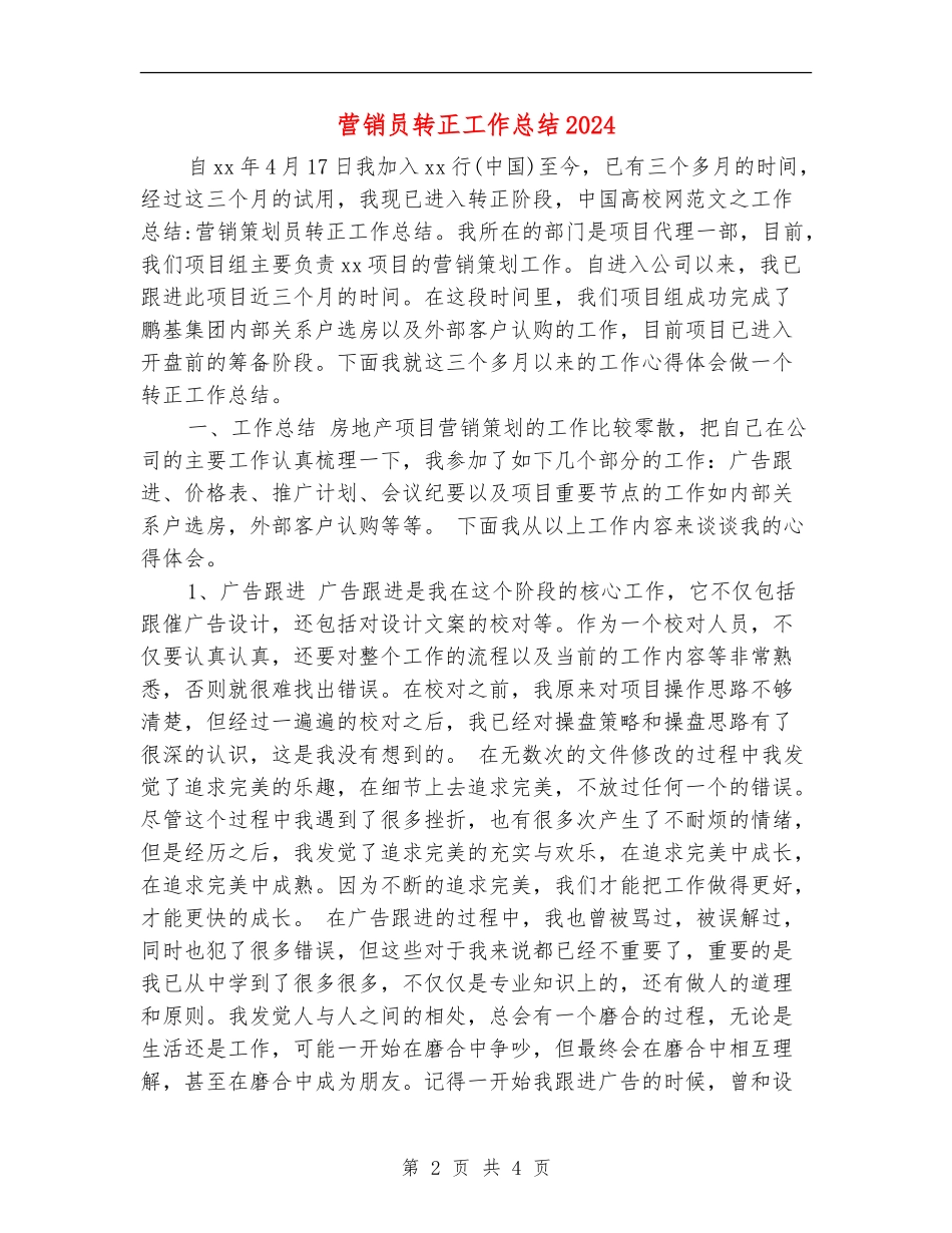 营销员转正工作总结2024_第2页