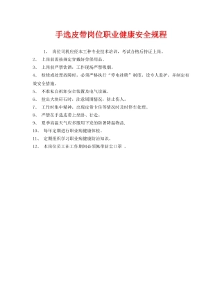 《安全管理制度》之手选皮带岗位职业健康安全规程 