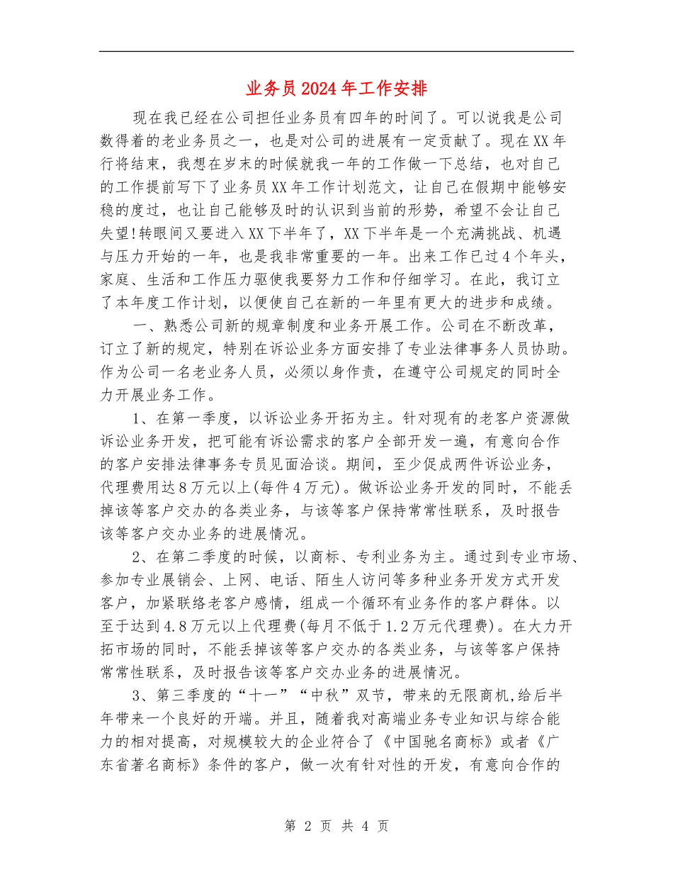 业务员2024年工作安排_第2页