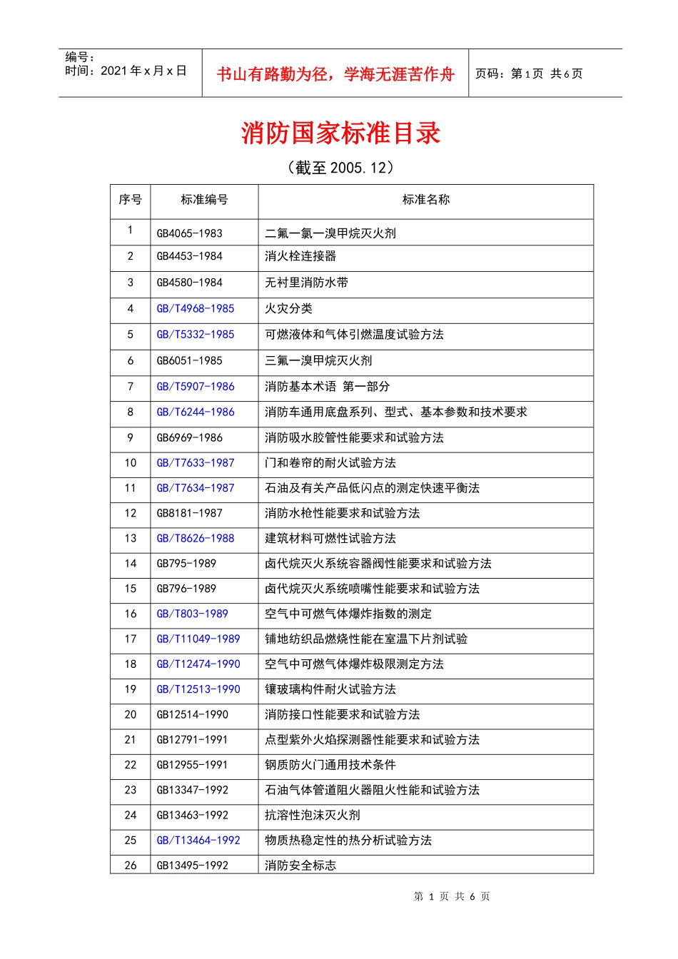 消防国家标准目录_第1页